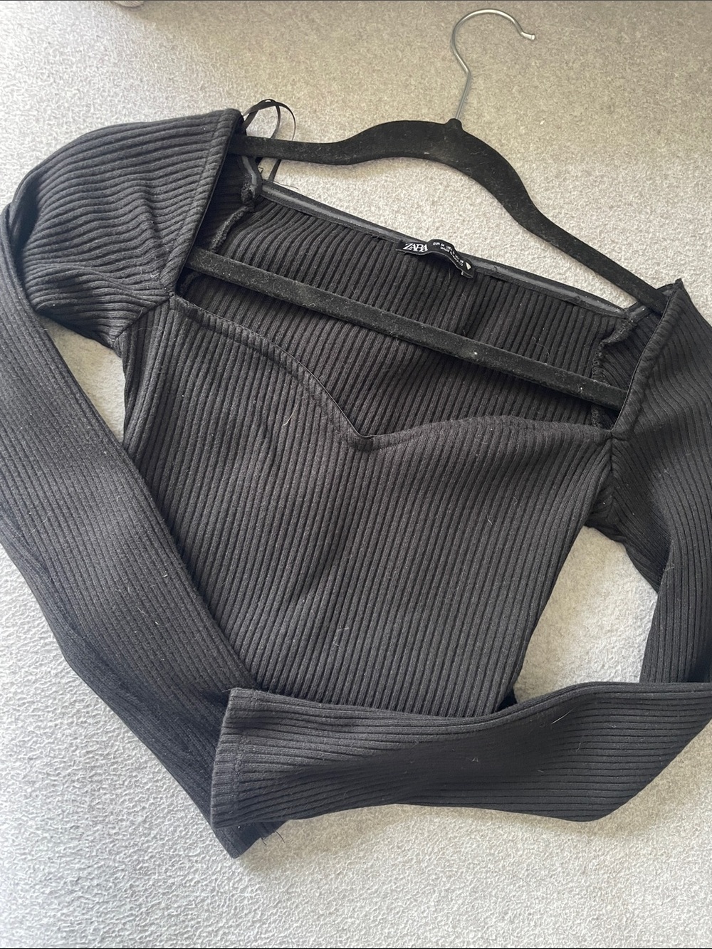 Zara Ribbed Black Sweetheart Neck Off-Shoulder Women’s Sweater Bodysuit